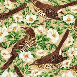 Brown Trasher Georgia State Bird Cotton Fabric Print Suzan Ellis Northcott 36x45